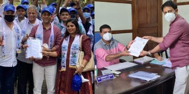 aam-aadmi-party-porvorim-candidate-ritesh-chodankar-along-with-his-wife-filed-his-nomination-on-thursday